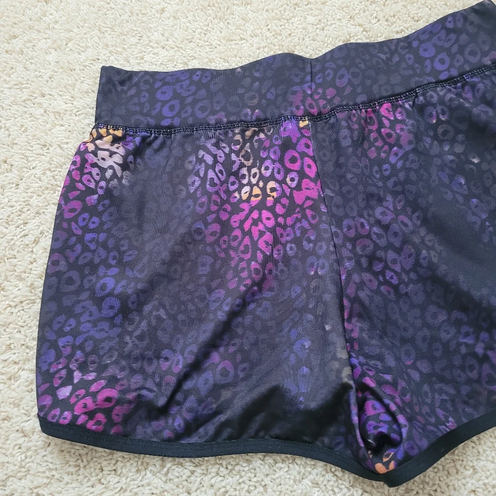 Bebe Sport Purple Multicolrlor Leopard Print Gym Shorts